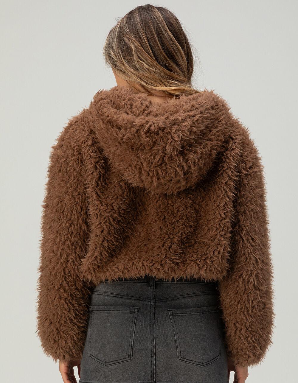 RSQ Womens Long Fur Hooded Jacket - TAN Product Image