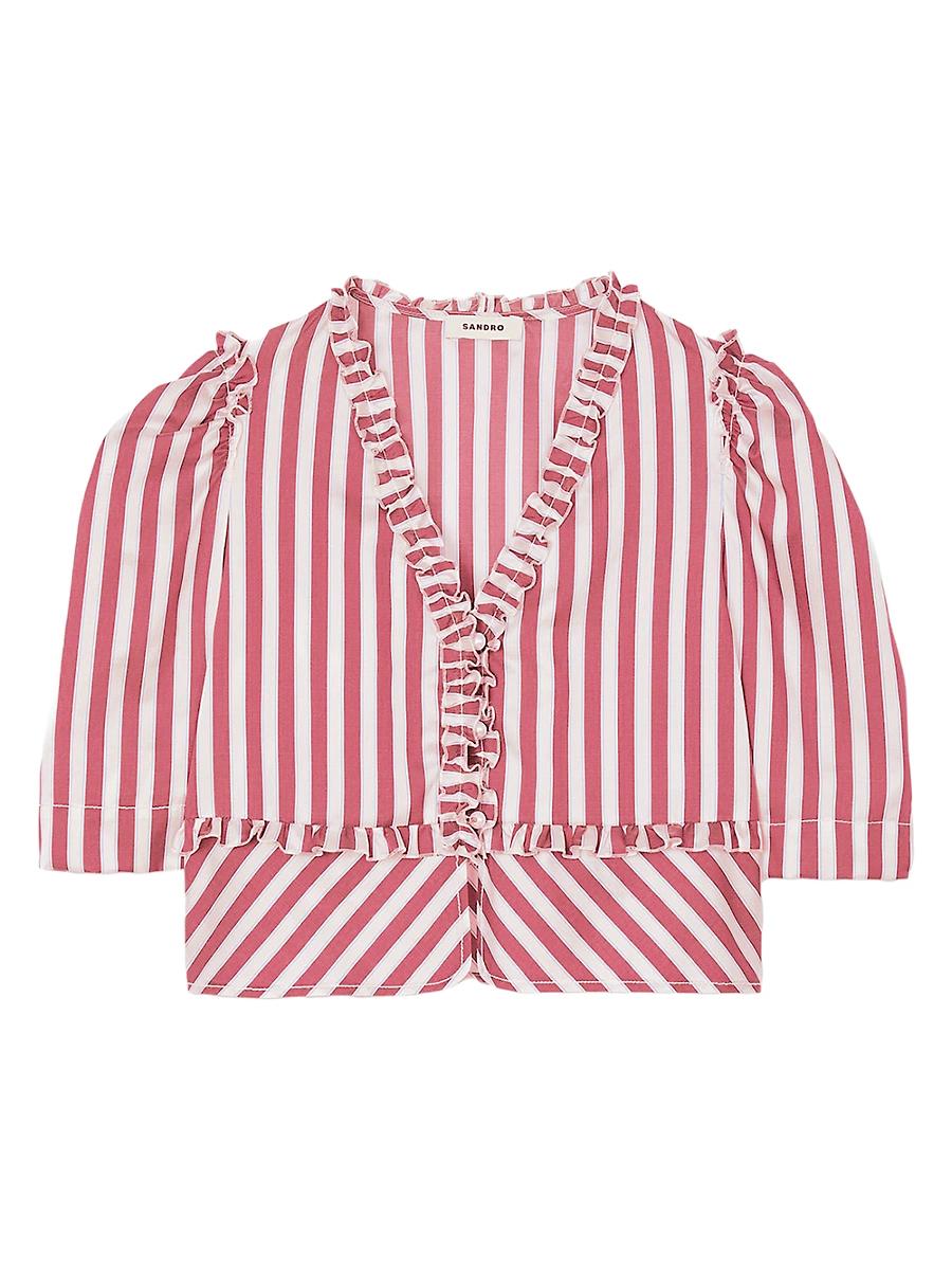 Womens Ruffled Striped Shirt Product Image