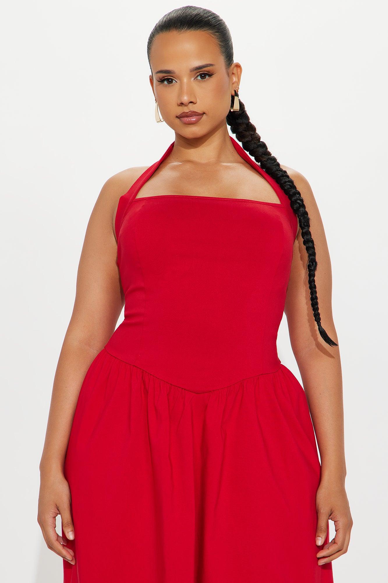 Phoebe Halter Midi Dress - Red Female Product Image