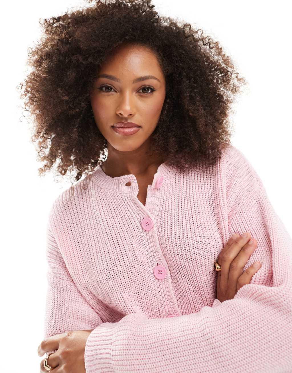 ASOS DESIGN batwing knitted cardigan in soft pink Product Image