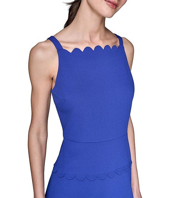 KARL LAGERFELD PARIS Scuba Sleeveless Square Neck Tiered Scalloped Trim Sheath Dress Product Image