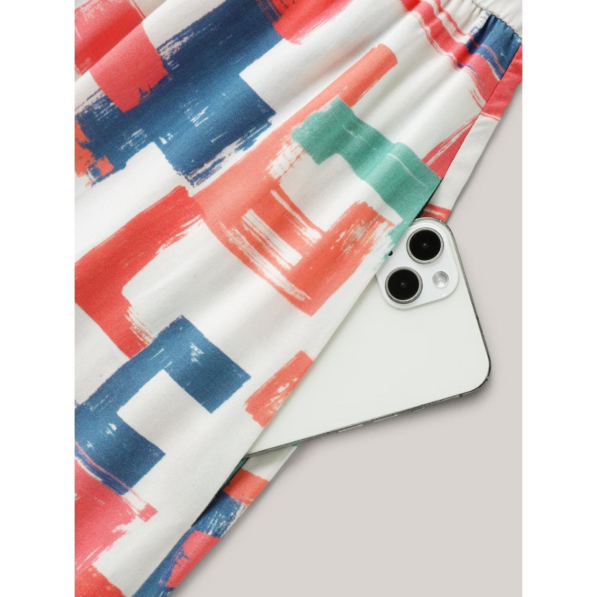 Plus Size Color Puzzle Rayon Collar Midi Dress Multicolor Women Shirt collar Cap Sleeve Curvy BloomChic 18-20/2X Product Image