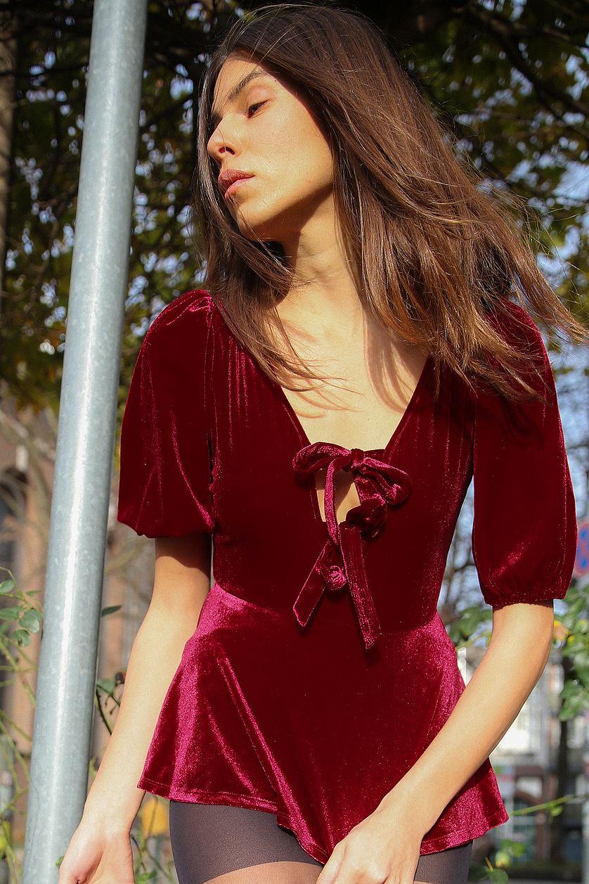 Puff Sleeve Velvet Top Product Image