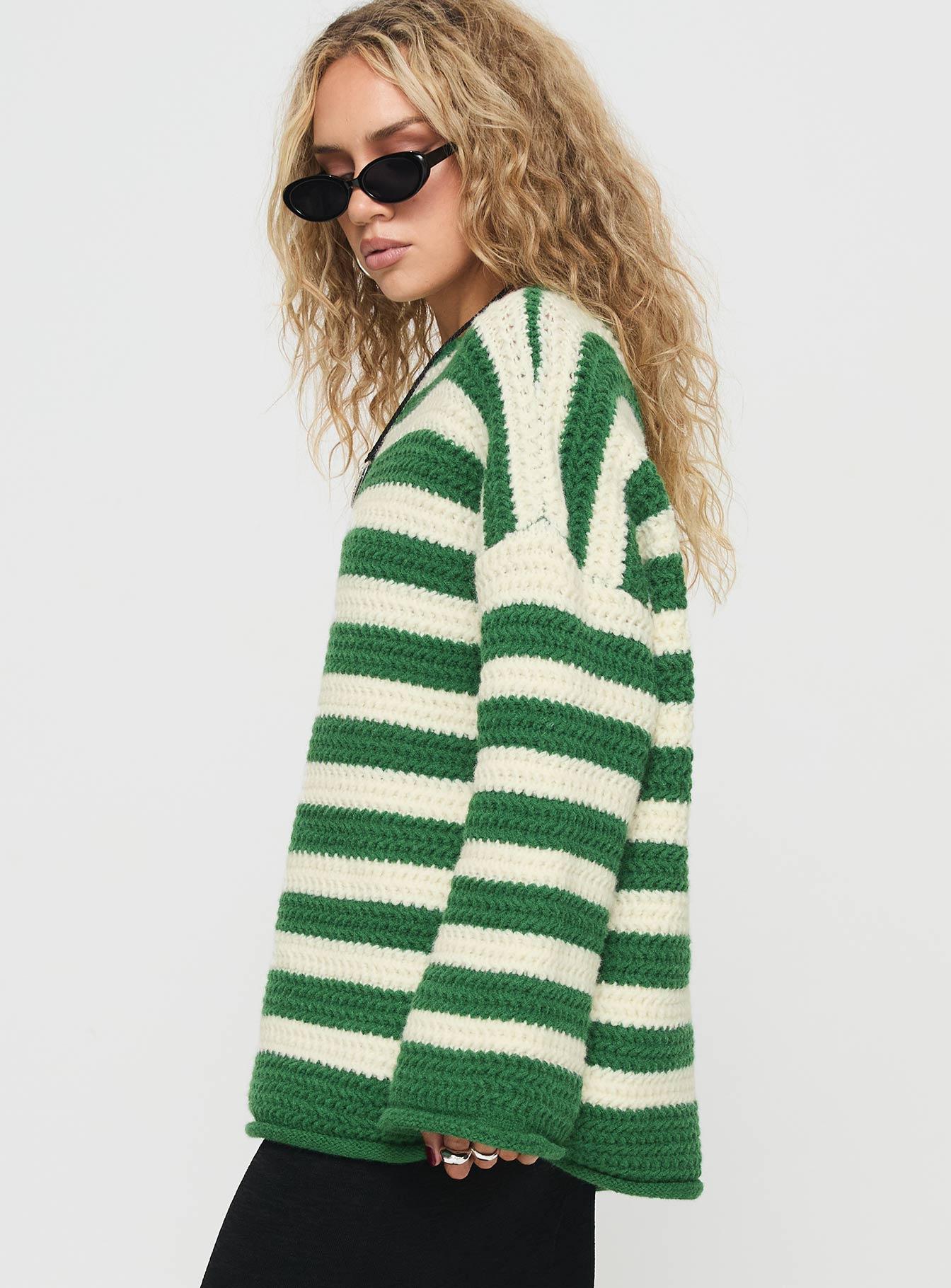 Brando Knit Sweater Green / Cream Stripe Product Image