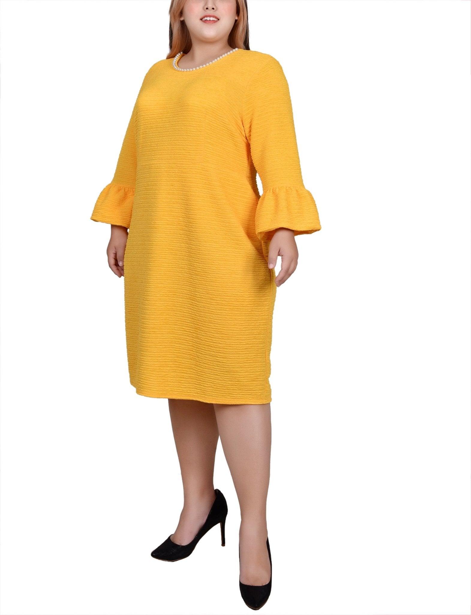 Lemon 3/4 Length Pearl Detail Dress - Plus Product Image