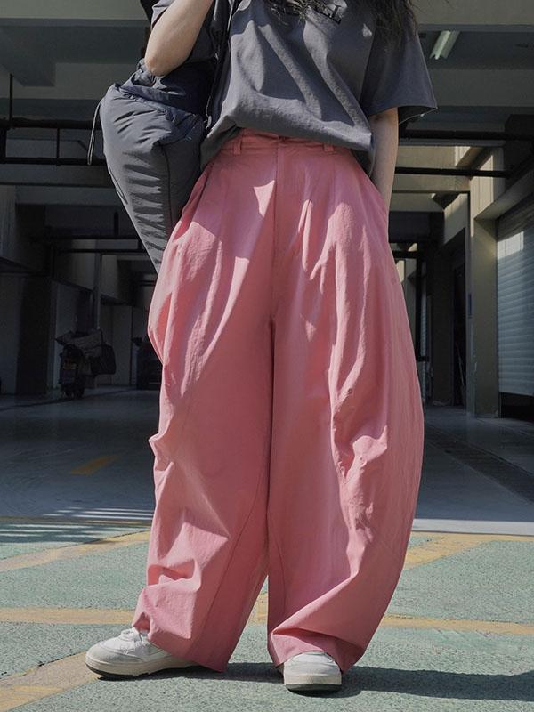 Loose Wide Leg Solid Color Split-Joint Casual Pants Bottoms Trousers Product Image