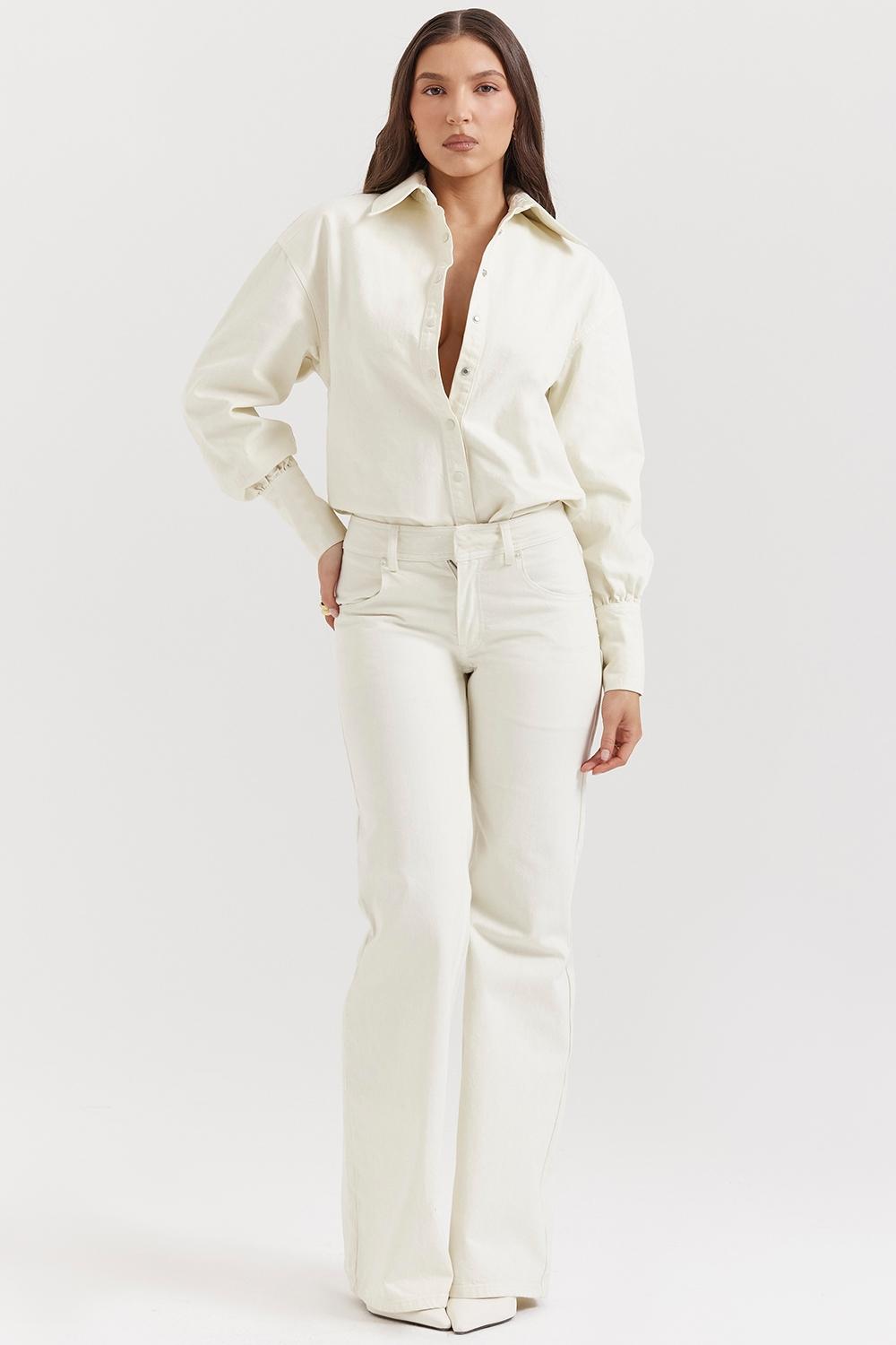 Marli  ivory wide leg flared jeans Product Image