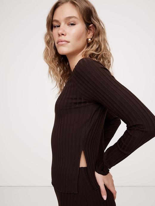 Wide Ribbed V-Neck Top Product Image