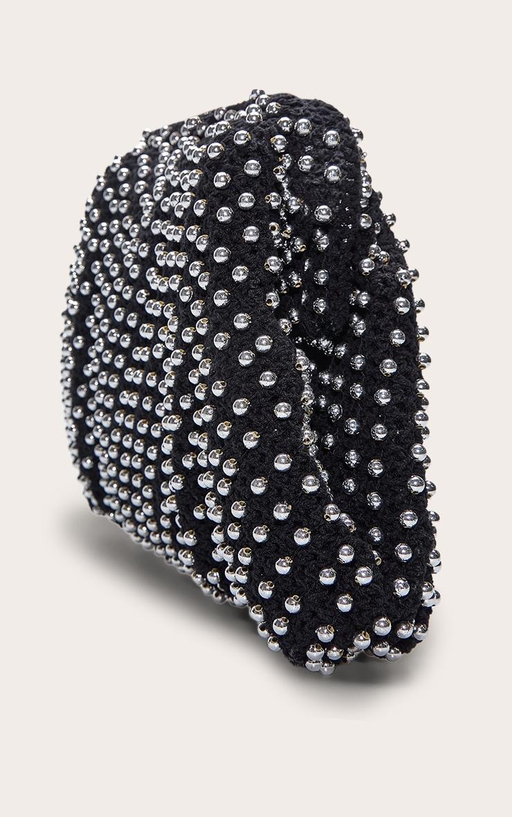 Black Crochet Silver Studded Clutch Bag Product Image