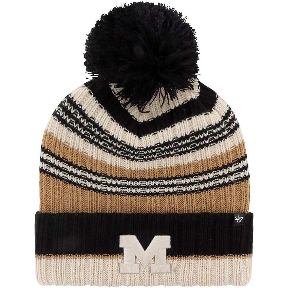 Women's '47 Khaki Michigan Wolverines Barista Cuffed Knit Hat with Pom, Beig K Product Image