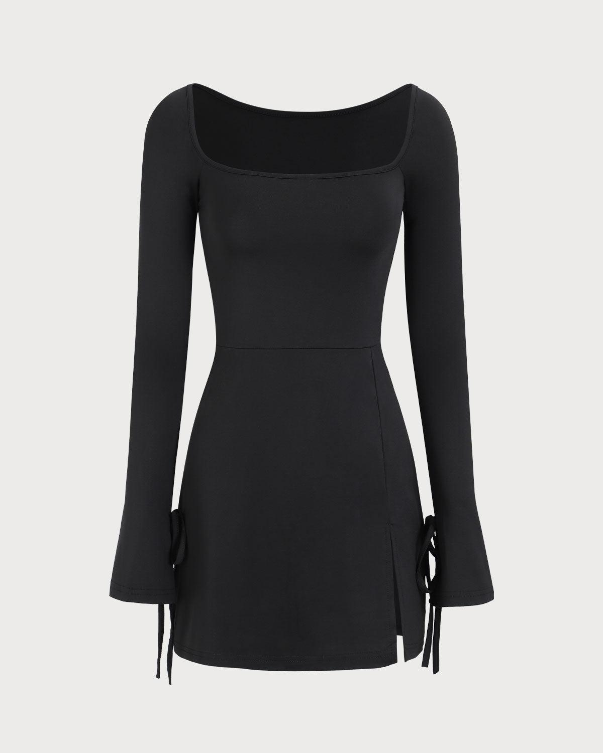 Women's Black Square Neck Long Sleeve Mini Dress Female Product Image