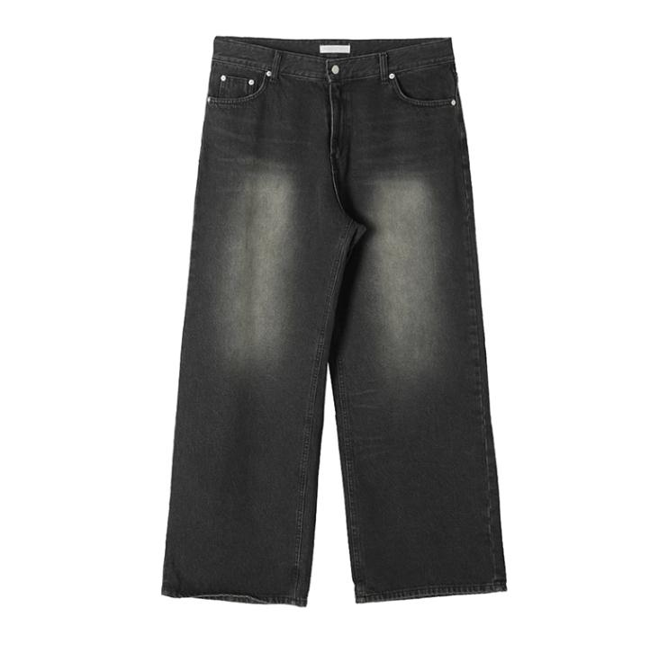 RT No. 7002 WASHED BLACK WIDE STRAIGHT DENIM JEANS Product Image