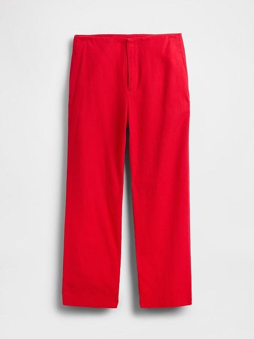 Linen-Blend Relaxed Straight Ankle Pants Product Image
