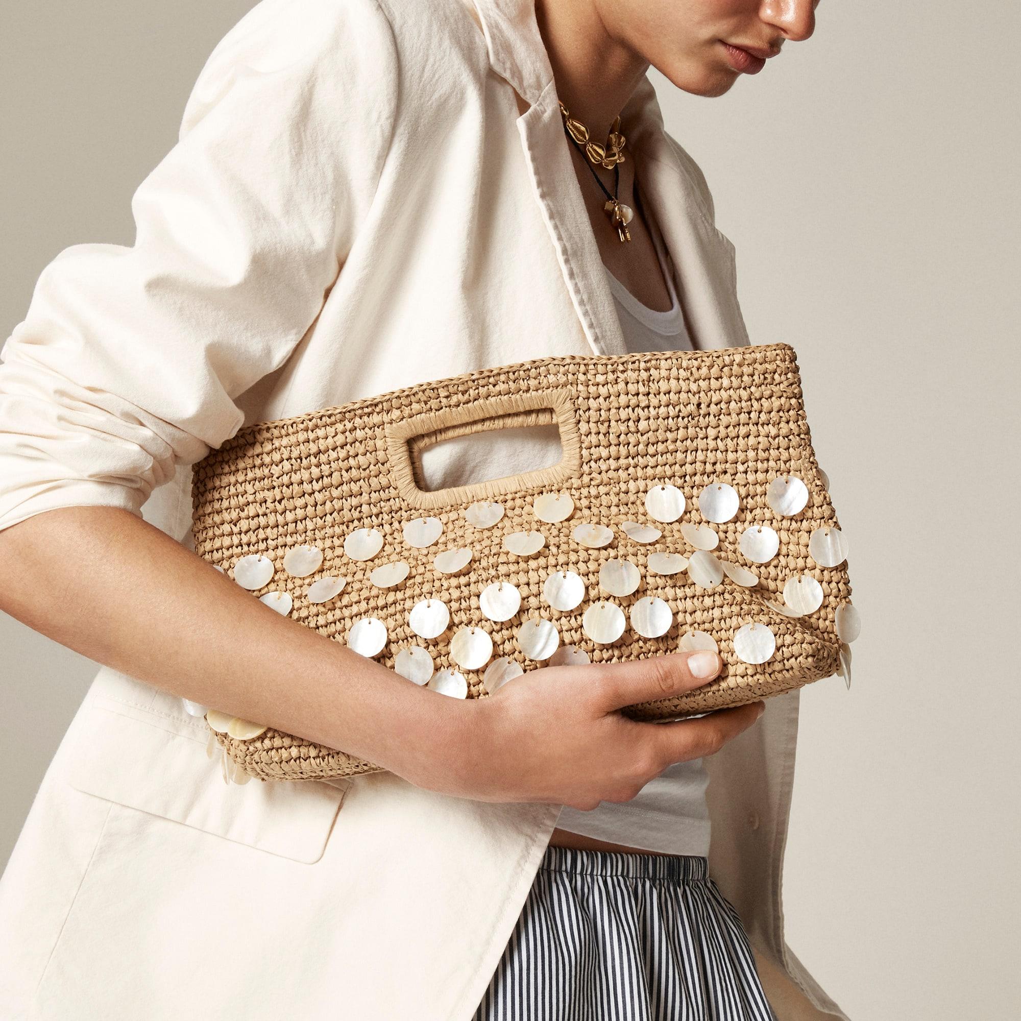 Handknotted straw rectangular clutch with paillettes Product Image