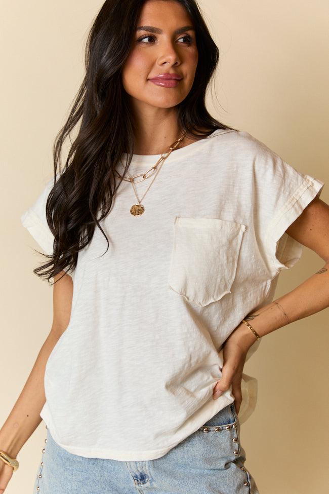 All Washed Up Ivory Knit Pocket Tee FINAL SALE Product Image