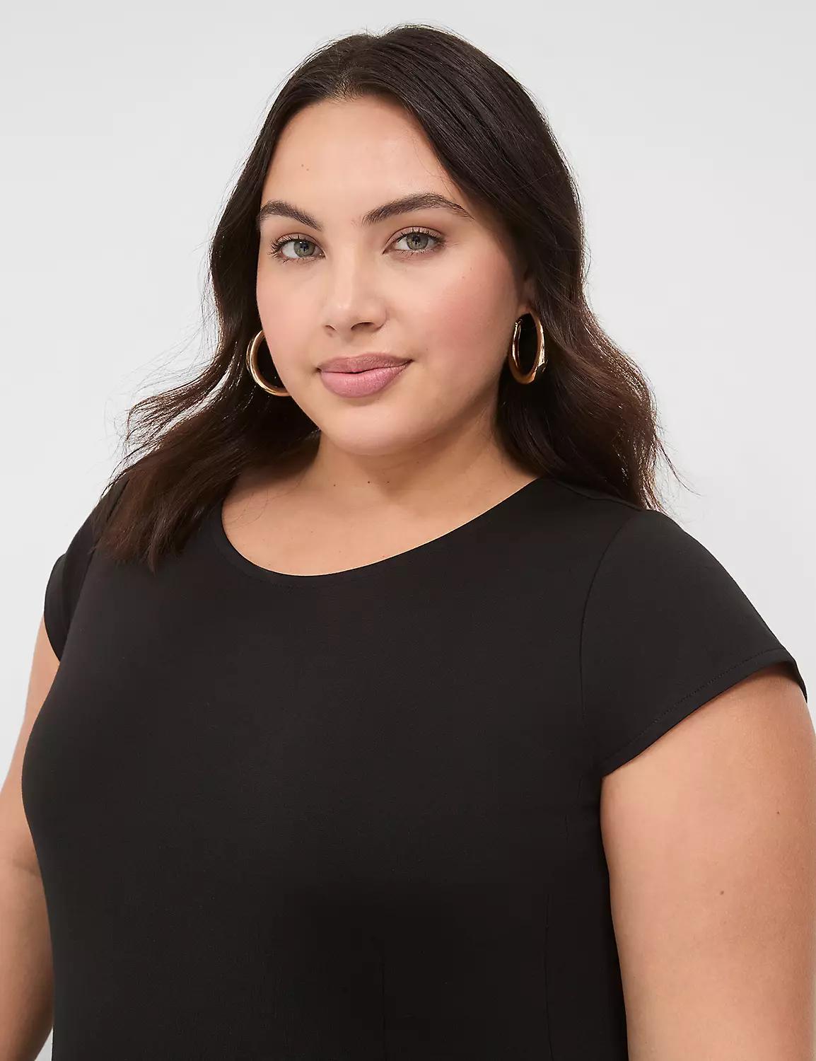 Ponte Cap-Sleeve Crew-Neck Dress Product Image