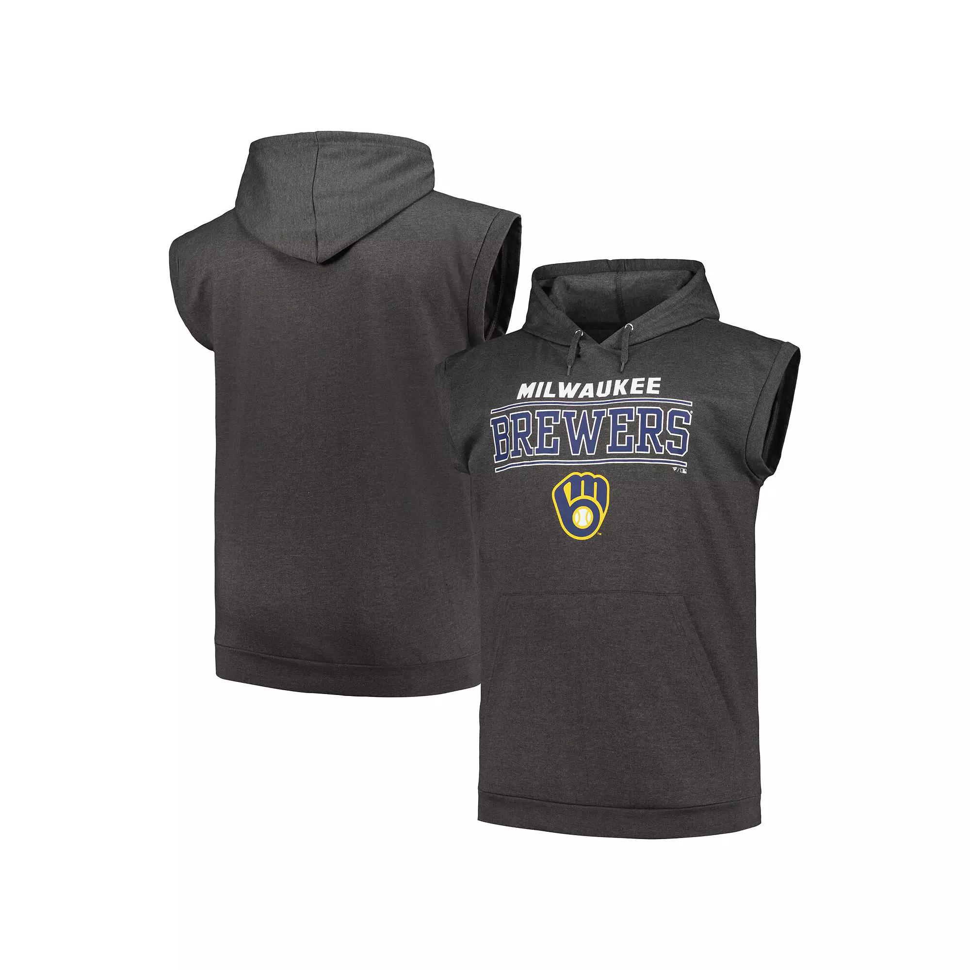 Men's Profile Heather Charcoal Milwaukee Brewers Big & Tall Muscle Sleeveless Pullover Hoodie, Size: 3XB Product Image