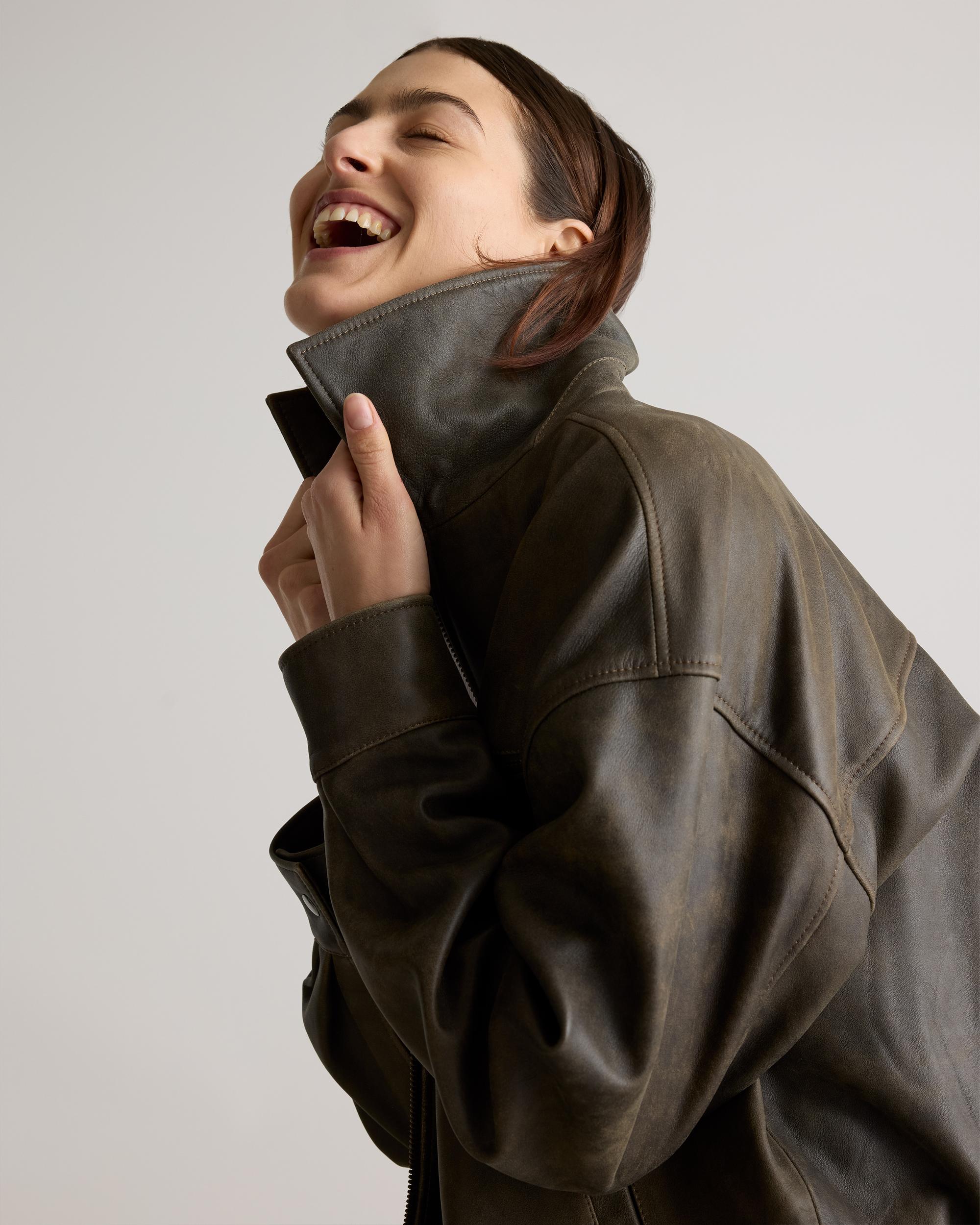 Quince | Women's Oversized Bomber Jacket Size XS, Leather Product Image