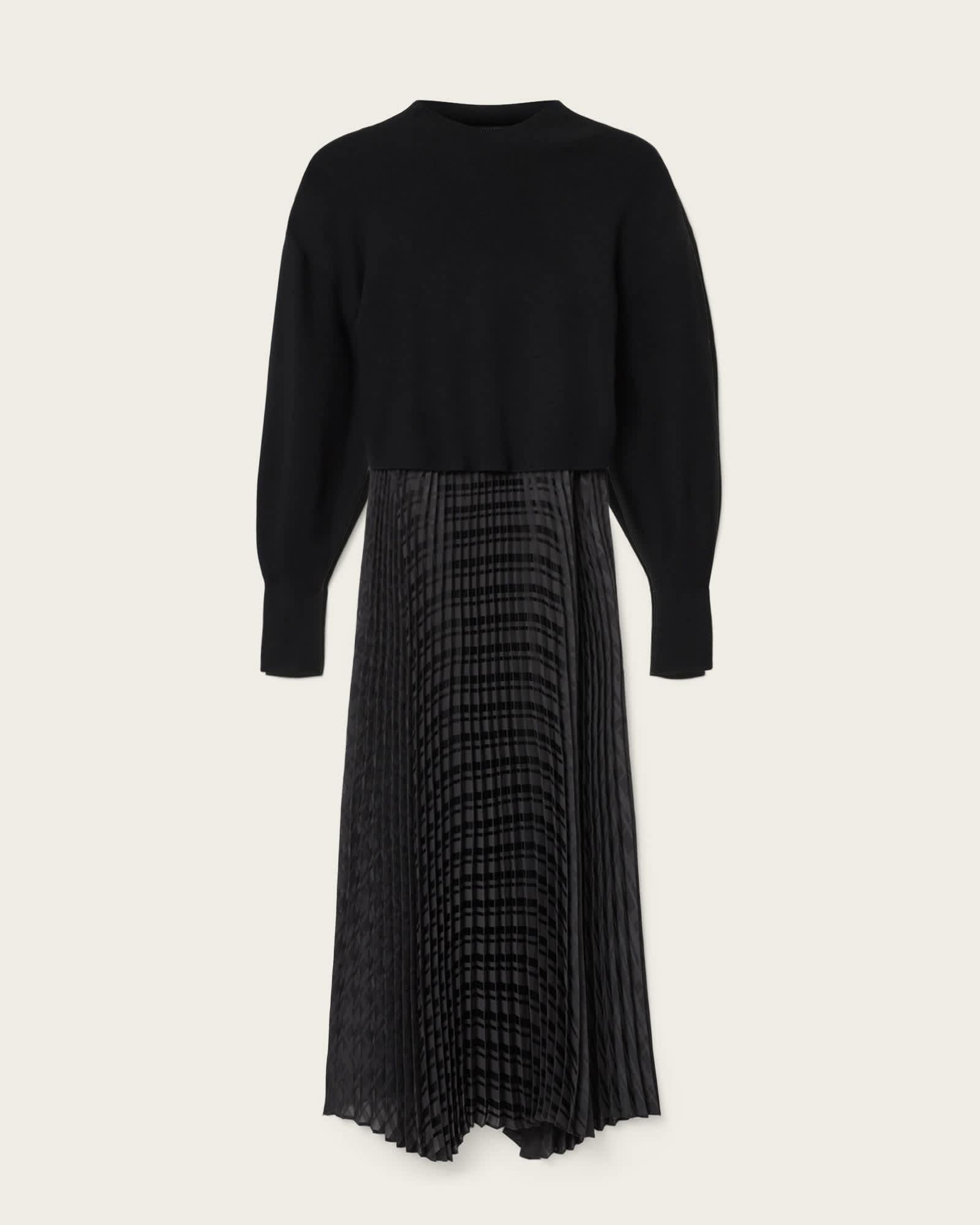 Sinead 2-in-1 Pleated Dress Black | ALLSAINTS US Product Image