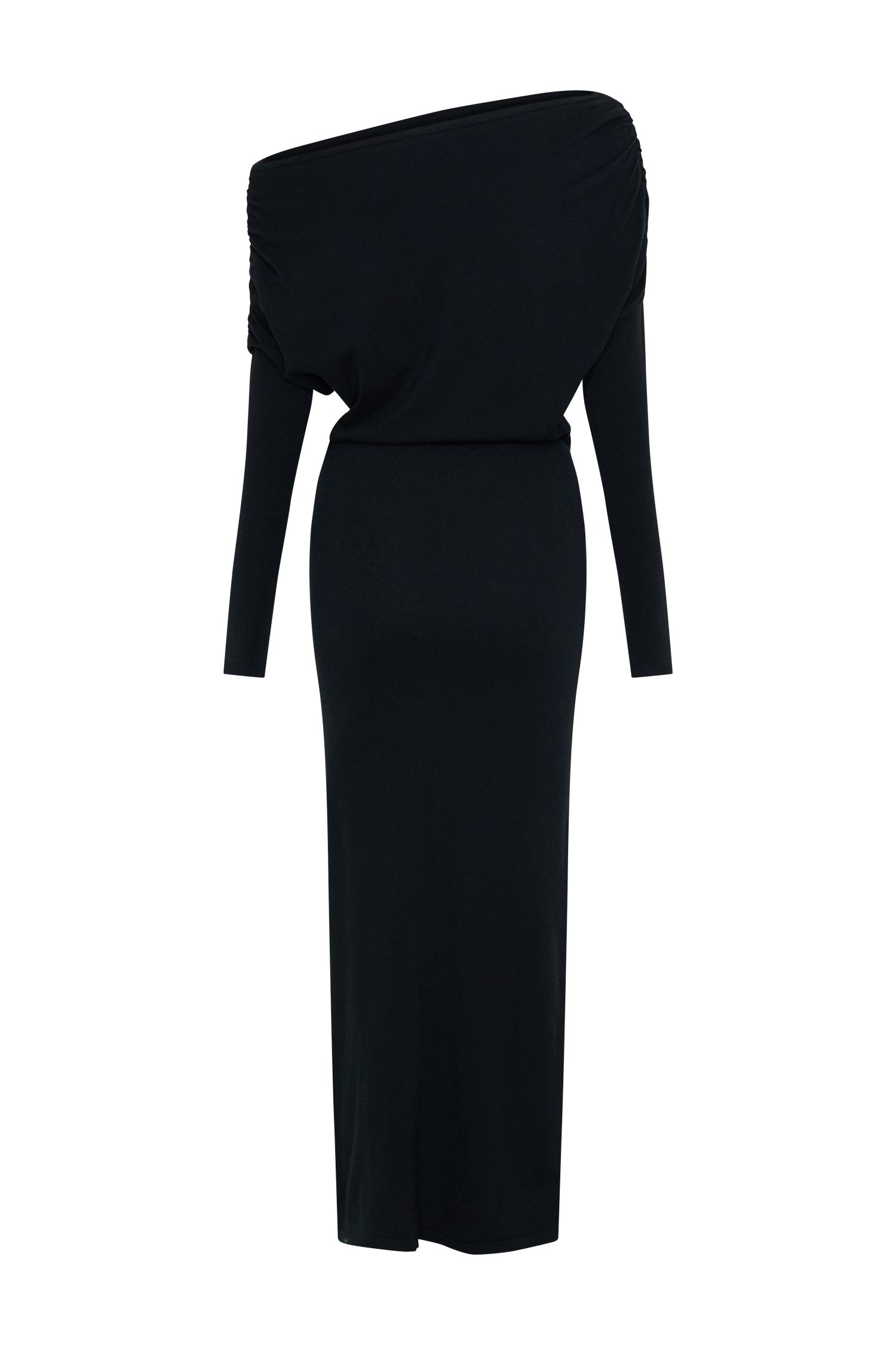 Jessie Cowl Neck Knit Midi Dress - Black Product Image