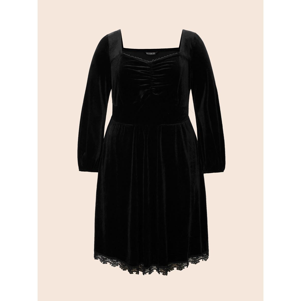 Plus Size Spellbound Velvet Sweetheart Neckline Midi Dress Black Women Cocktail Woven ribbon&lace trim Party Curvy Bloomchic 18-20/2X Product Image