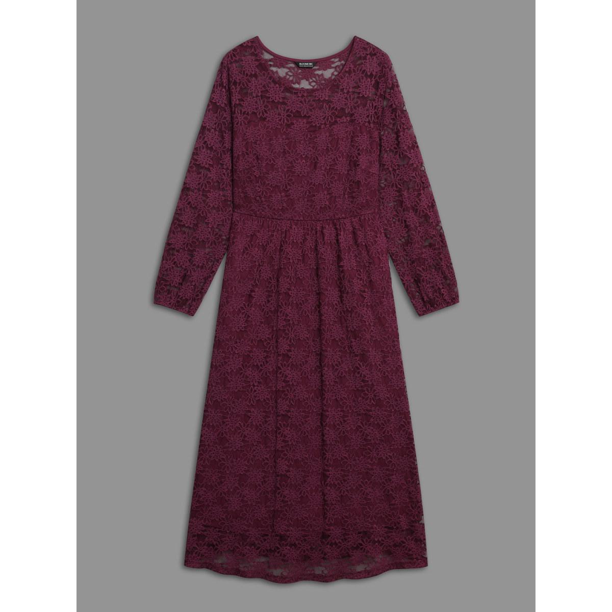 Plus Size Crochet Lace Mesh Pocket Knit Dress Deeppurplered Women Cocktail Woven ribbon&lace trim Knit Dresses Bloomchic 18-20/2X Product Image