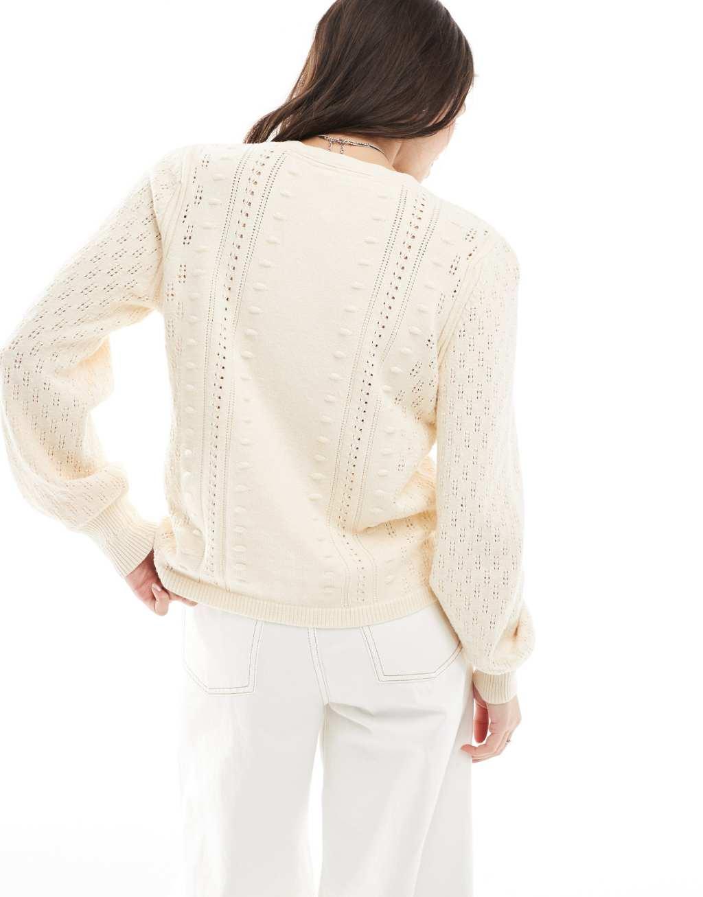 Object textured pointelle cardigan in cream Product Image
