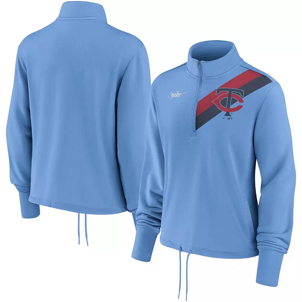 Women's Nike Light Blue Minnesota Twins 1965 Cooperstown Collection Rewind Stripe Performance Half-Zip Pullover,  Product Image