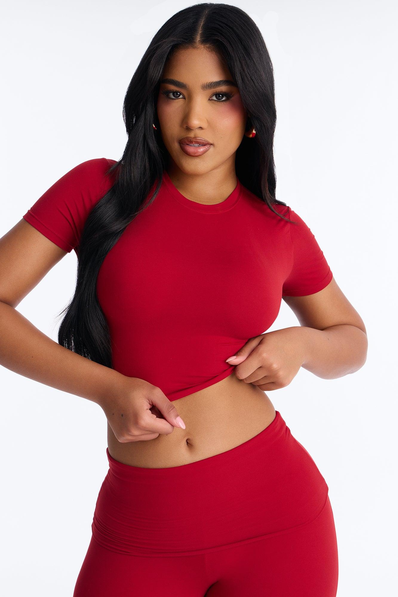 Keeping Up Foldover Waist Pant Set - Red Female Product Image