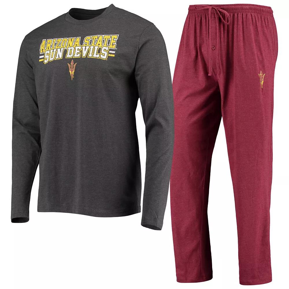 Men's Concepts Sport Maroon/Heathered Charcoal Arizona State Sun Devils Meter Long Sleeve T-Shirt & Pants Sleep Set,  Product Image