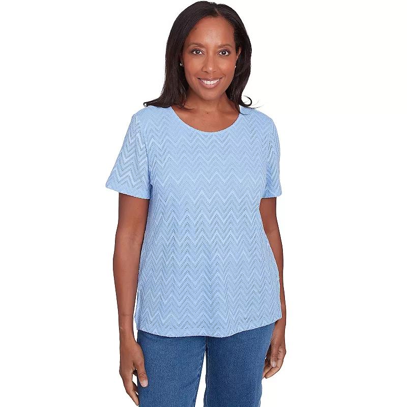 Petite Alfred Dunner Textured Chevron Lace V Back Top, Womens Product Image