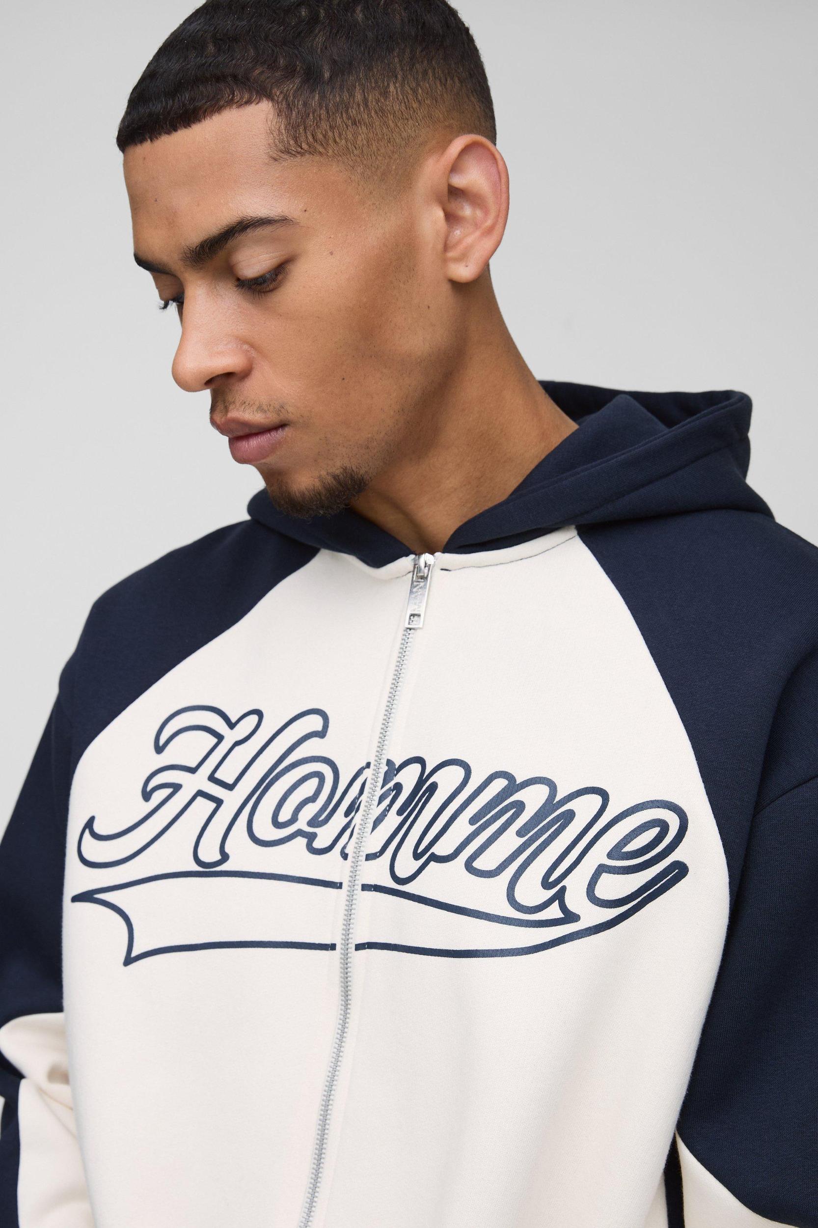 Oversized Boxy Colour Block Homme Printed Zip Through Tracksuit | boohooMAN USA Product Image