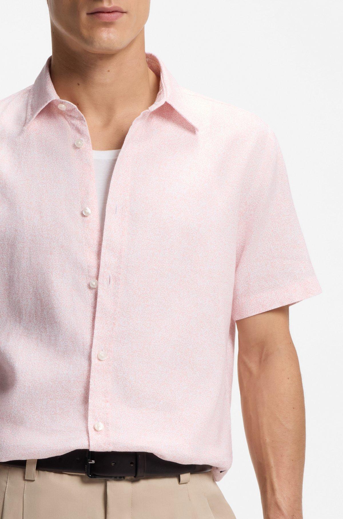 Floral-print slim-fit shirt in stretch linen Product Image