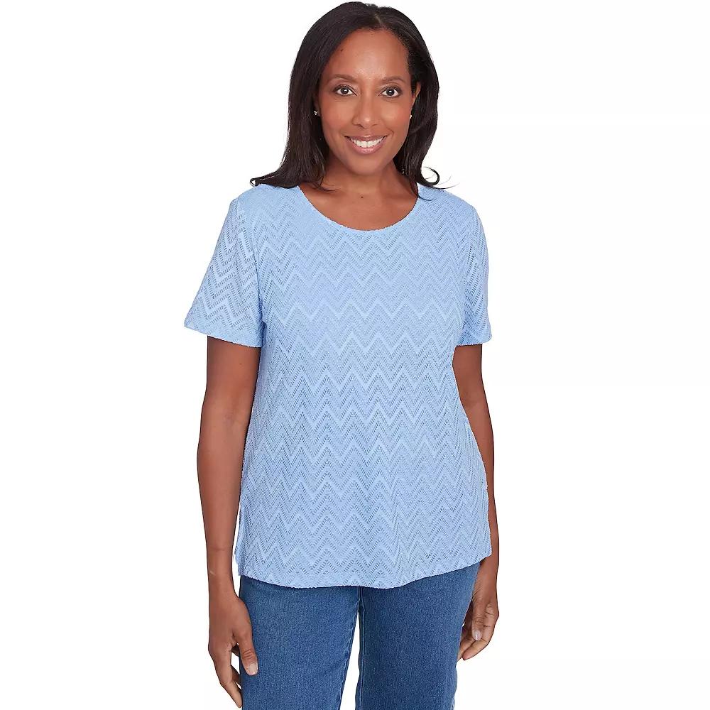 Petite Alfred Dunner Textured Chevron Lace V Back Top, Women's, Size: XL Petite, Purple Product Image