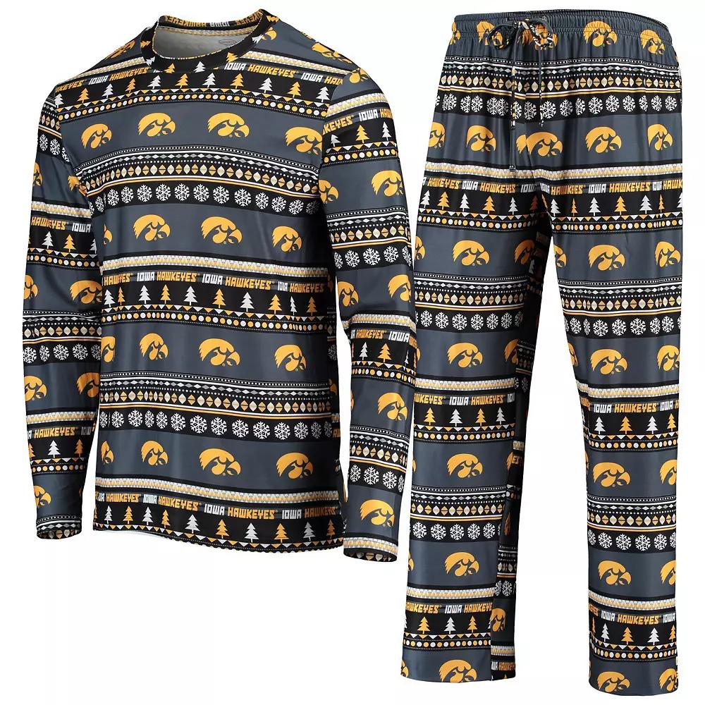 Men's Concepts Sport Black Iowa Hawkeyes Ugly Sweater Long Sleeve T-Shirt and Pants Sleep Set, Size: Medium Product Image