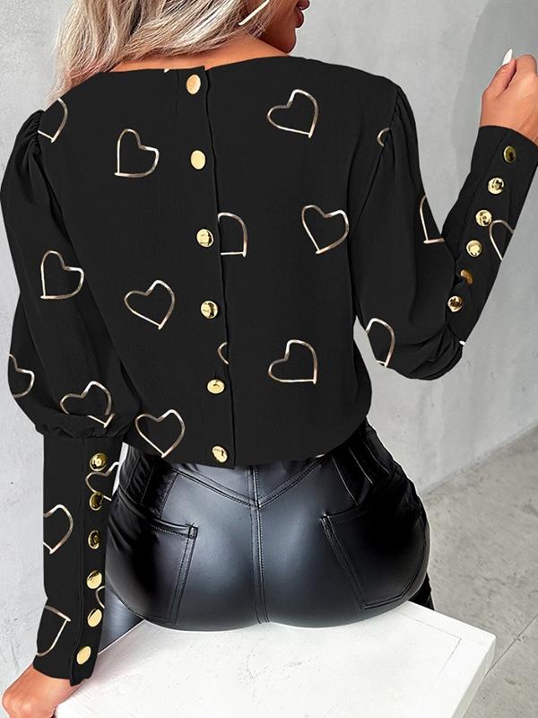 Loose Contrast Color Heart Print Blouses&Shirts Tops Product Image