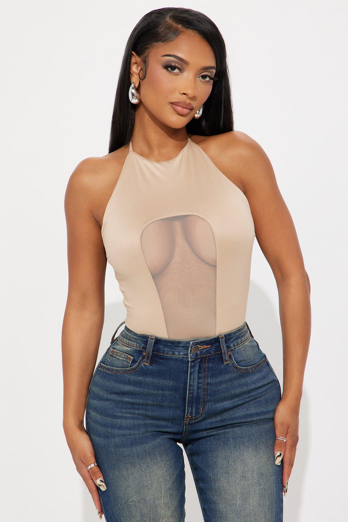 Late Night Tease Halter Bodysuit - Nude Product Image