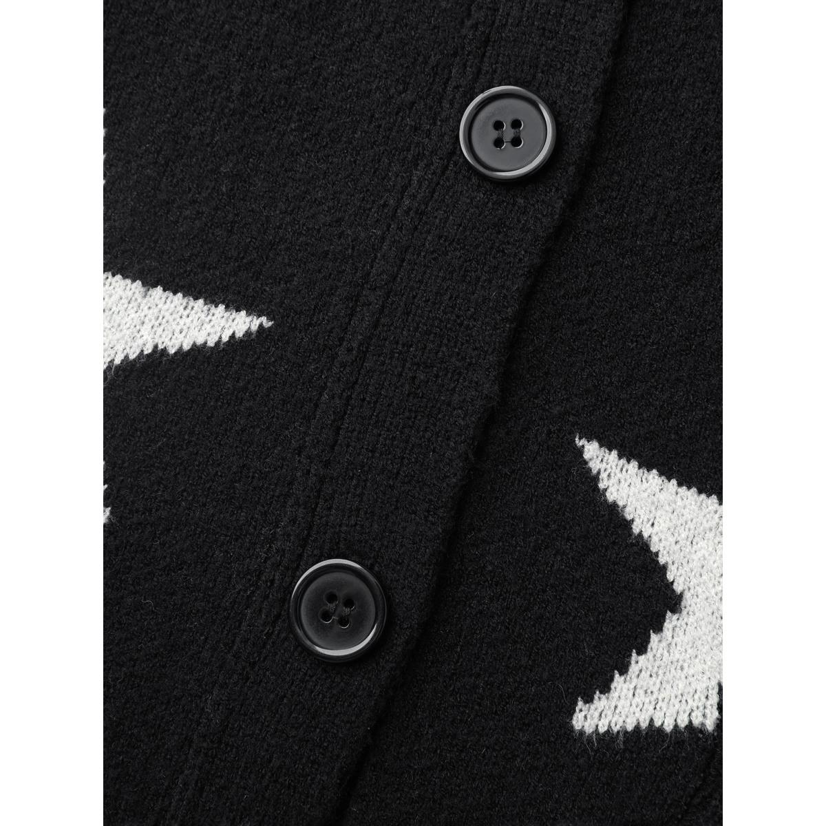 Plus Size Supersoft Star Jacquard Pockets Button Knit Cardigan Black Women Playful Loose Long Sleeve Casual Cardigans BloomChic 26/4X Product Image