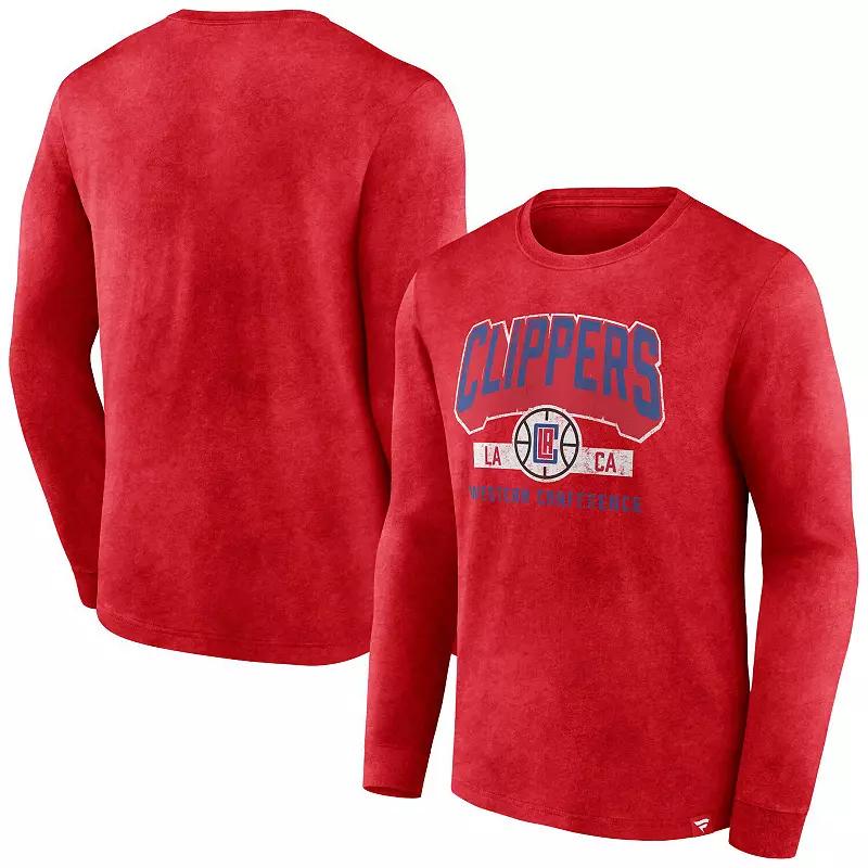 Men's Fanatics Branded Heather Red Chicago Bulls Front Court Press Snow Wash Long Sleeve T-Shirt,  Product Image