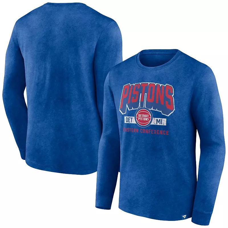 Men's Fanatics Branded Heather Royal Detroit Pistons Front Court Press Snow Wash Long Sleeve T-Shirt,  Product Image