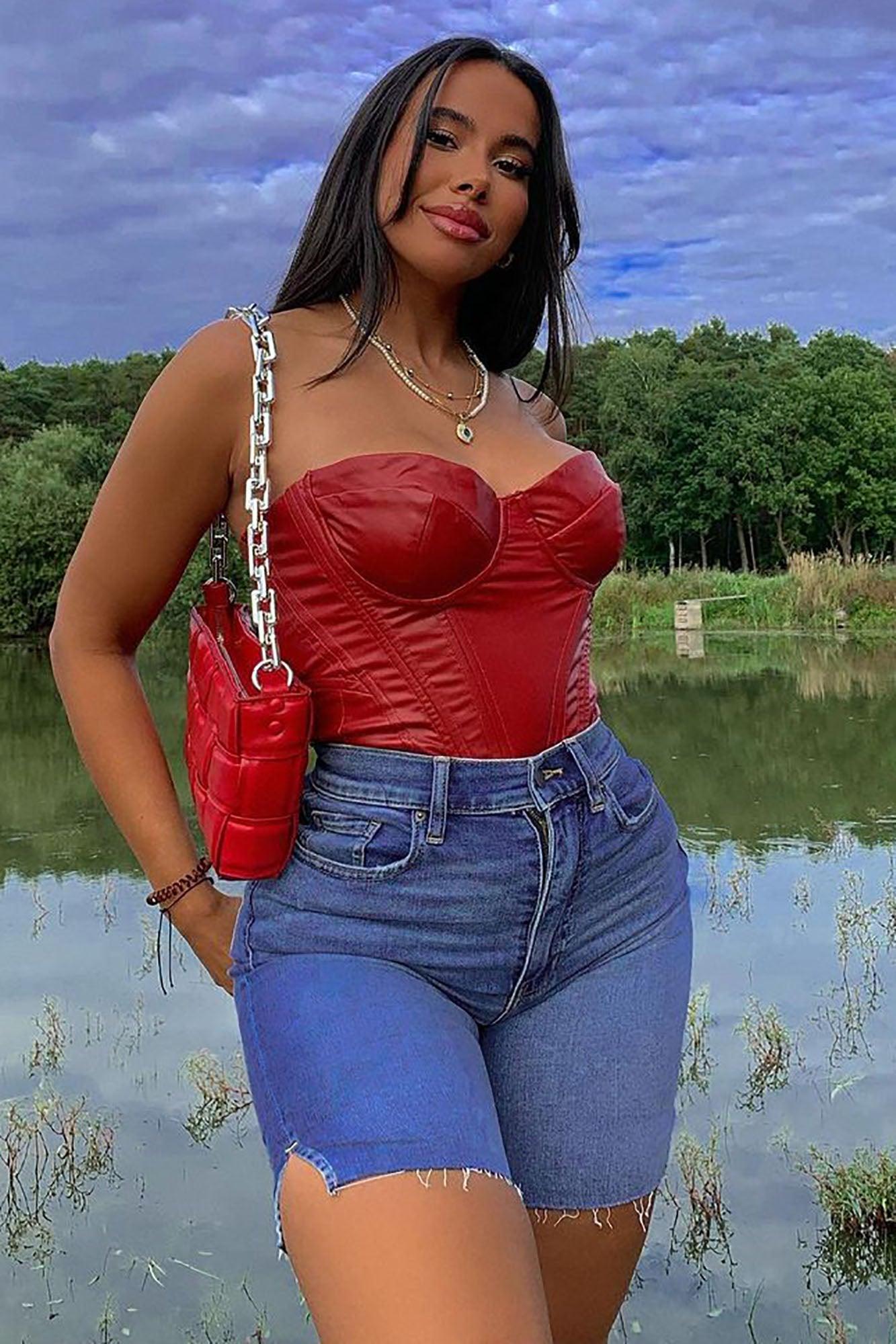 Bae For Tonight Faux Leather Corset Top - Wine Product Image