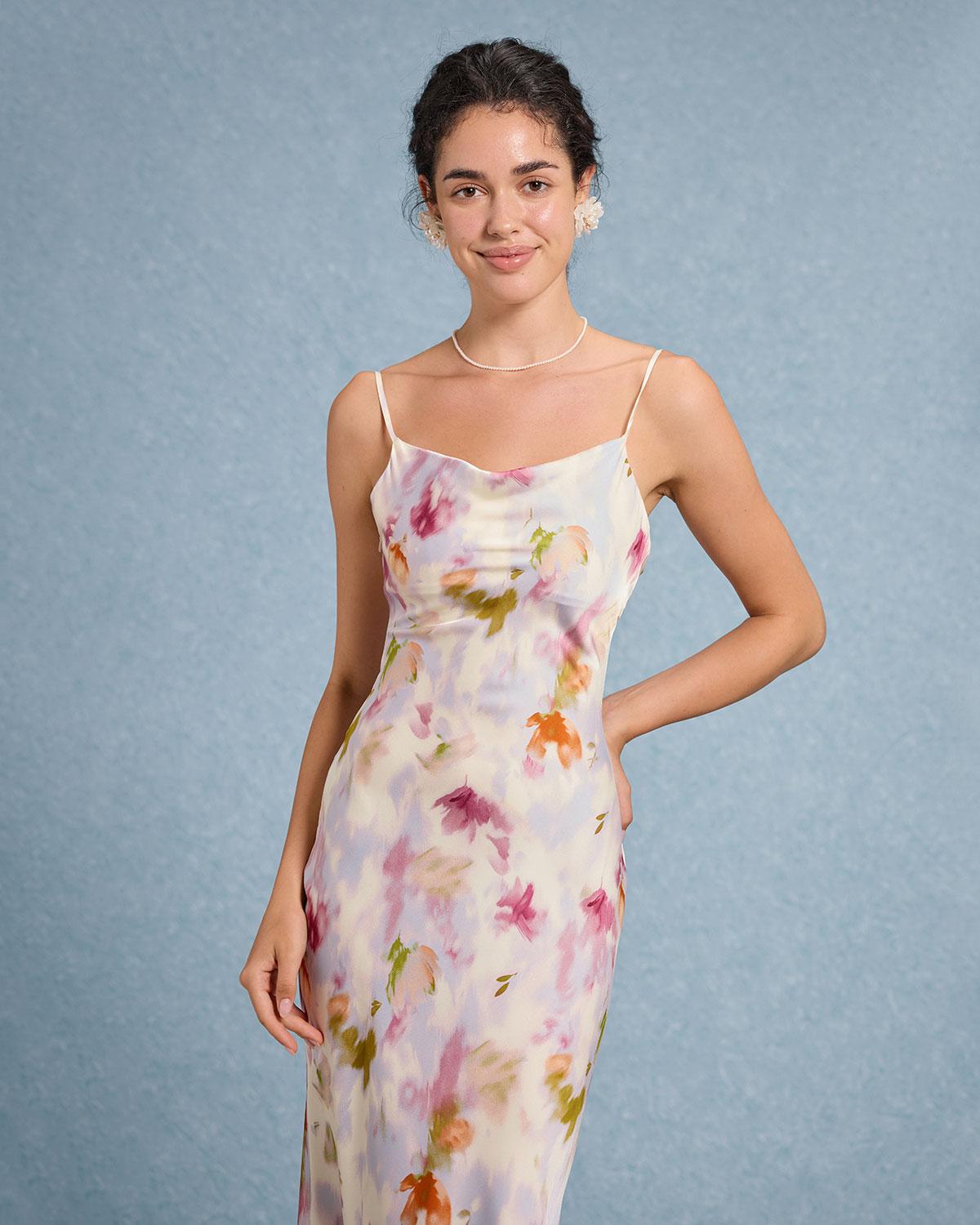 Pink Floral Mermaid Slip Midi Dress Product Image