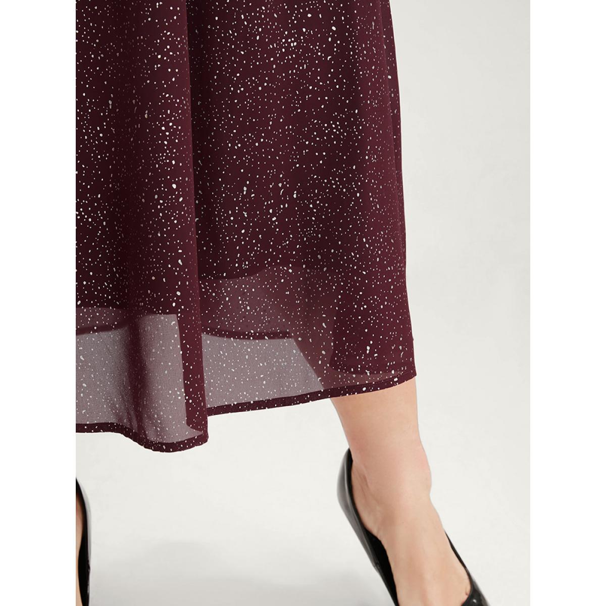 Plus Size Polka Dot Wrap Lace Trim Lantern Sleeve Pocket Belted Dress Burgundy Women Party Pocket V-neck Long Sleeve Curvy Midi Dress BloomChic 22-24/3X Product Image