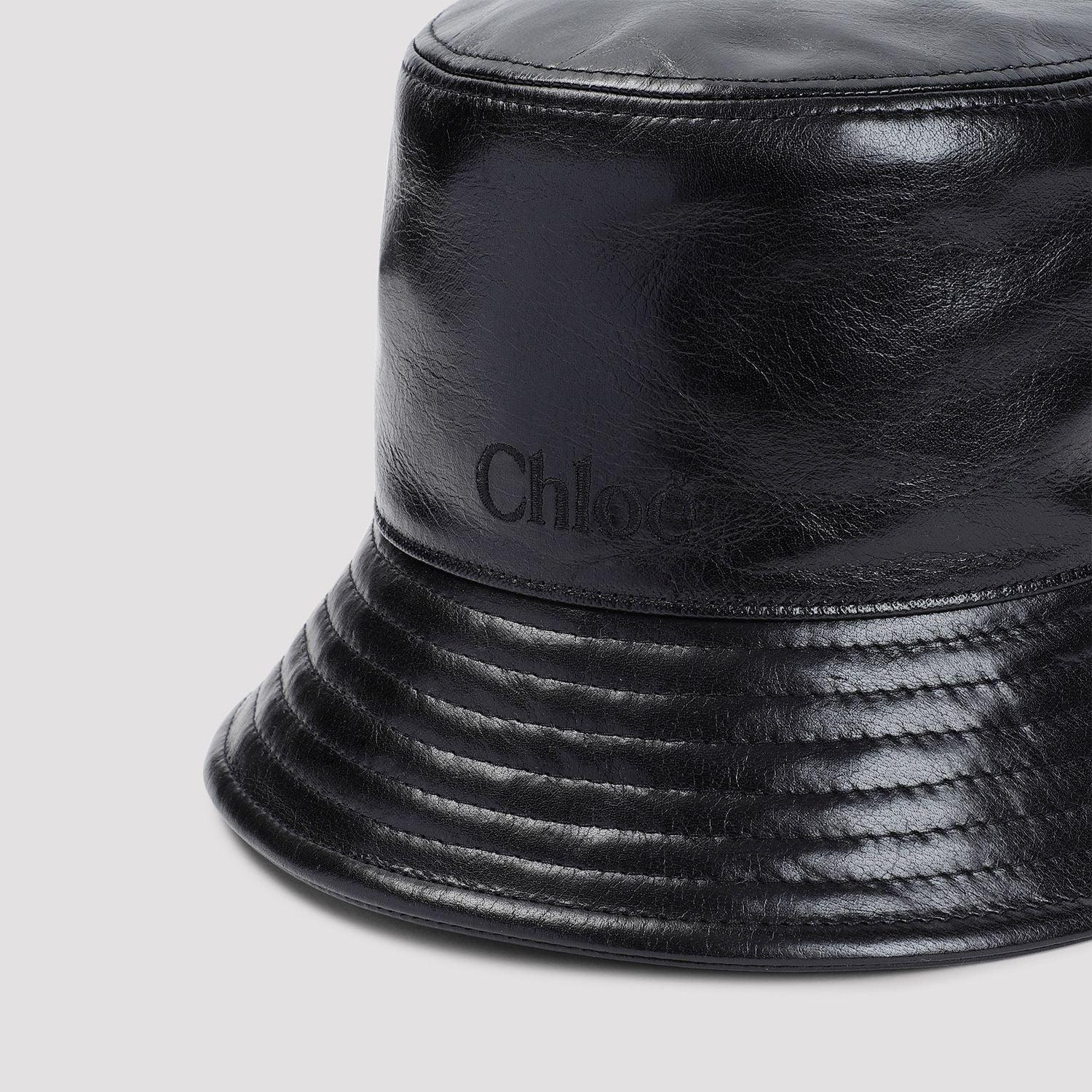 CHLOÉ Embossed Logo Bucket Hat In Shiny Calf Leather In Black Product Image