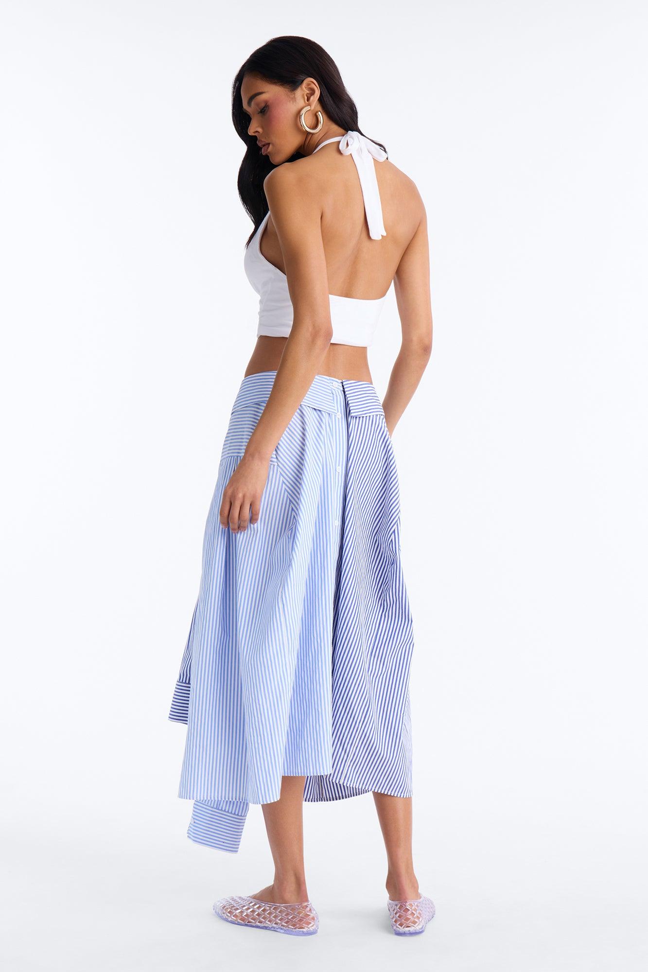 Trend Setter Poplin Striped Maxi Shirt Skirt - Blue/combo Female Product Image