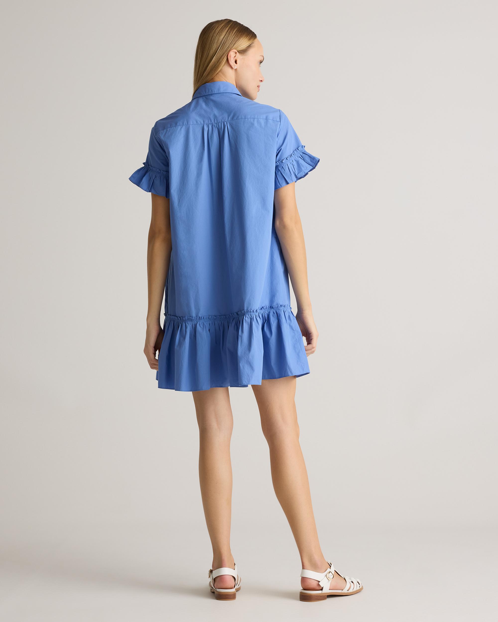 Quince | Women's Poplin Short Sleeve Ruffle Shirt Dress Organic Cotton Product Image