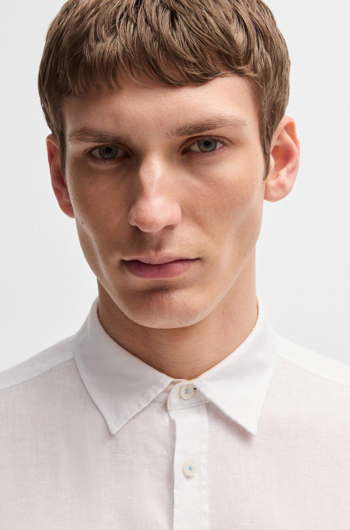 BOSS - Slim-fit shirt in stretch linen - White Product Image