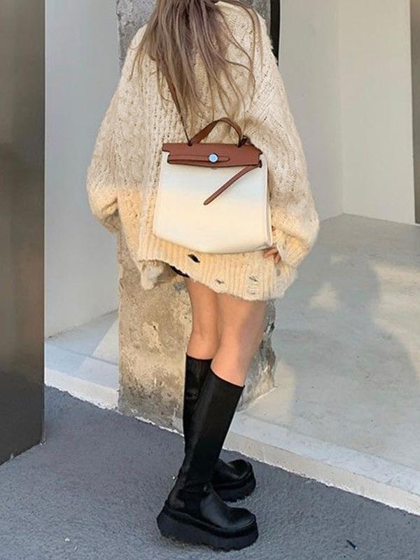 Cozy Cutout V Neck Baggy Sweater Product Image