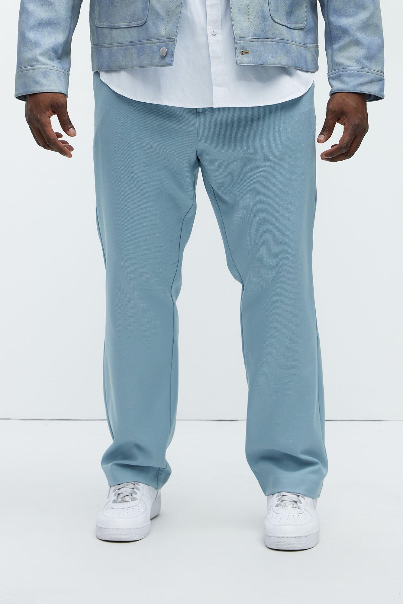 Work Flow Pleated Straight Trousers - Light Blue Product Image
