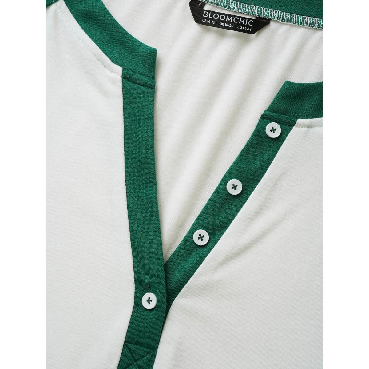 Plus Size Notched Collar Contrast Raglan Sleeve T-shirt Originalwhite Women Casual Contrast Notched collar Everyday T-shirts BloomChic 12/L Product Image